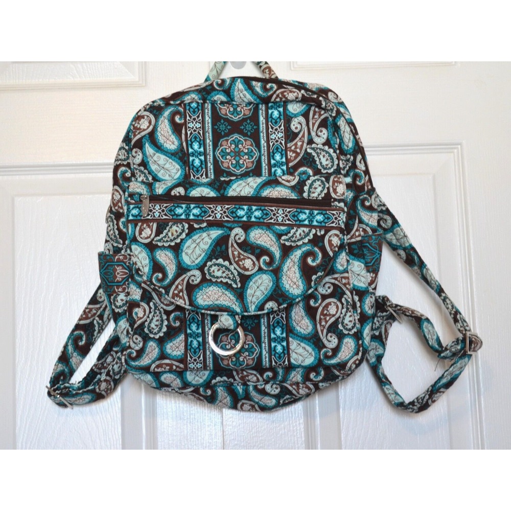 Marie by GiftCraft‎ Quilted Backpack Blue Brown & White Paisley